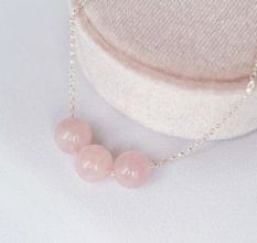 Rose quartz gemstone necklace, Brass silver plated, Handmade jewelry